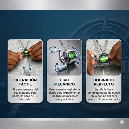 Collar con carrete de pesca funcional • Mecanismo de giro real