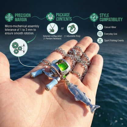Functional Fishing Reel Necklace • Real Spinning Mechanism