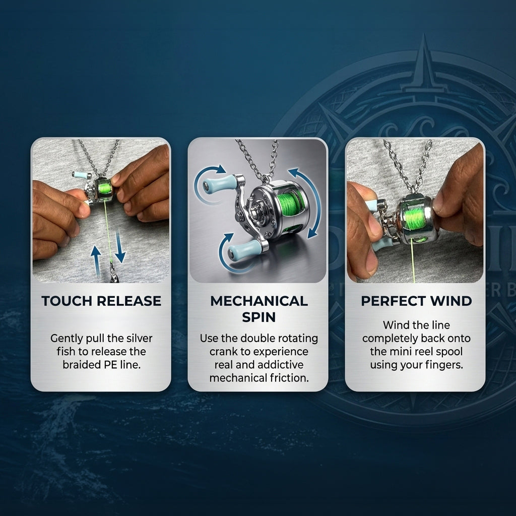 Functional Fishing Reel Necklace • Real Spinning Mechanism